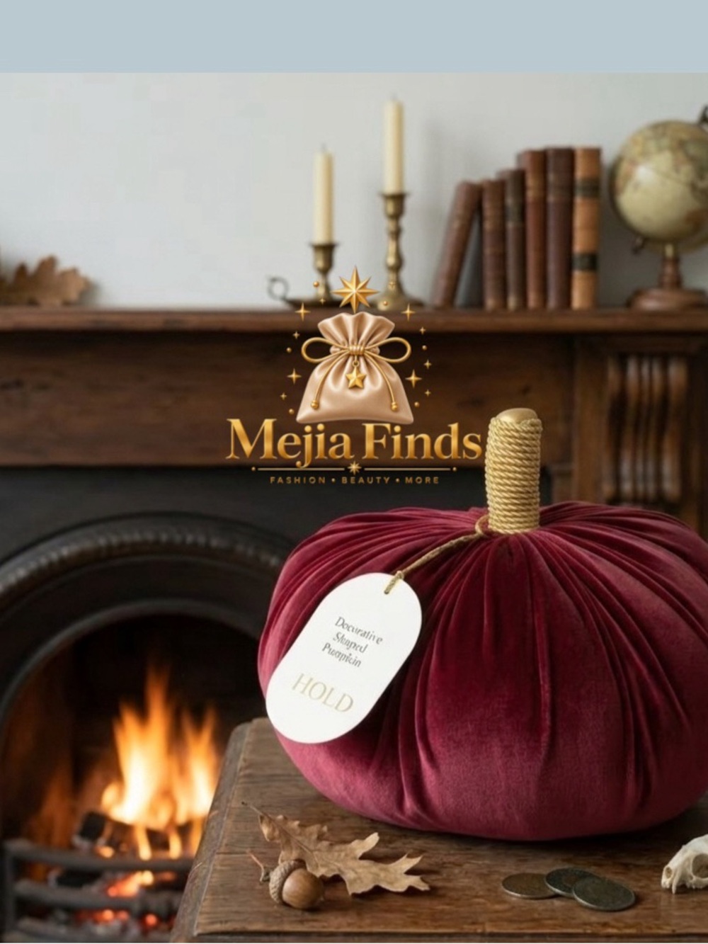 Burgundy velvet decorative pumpkin – Halloween/Autumn